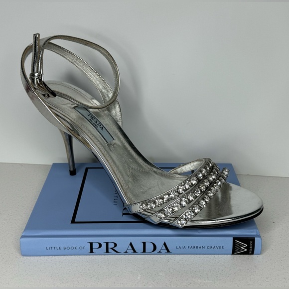 Prada Shoes - Prada Silver jewelled open-toe heels